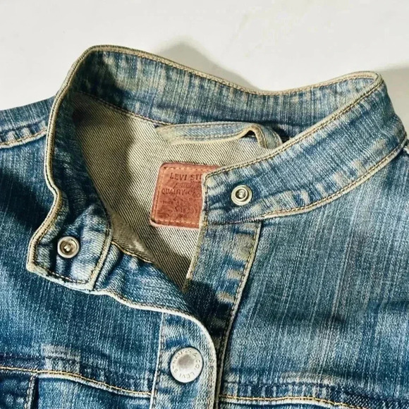 Vintage Women's Levi’s Collarless Jean Jacket - Snap Buttons - Denim Large L - Picture 6 of 13